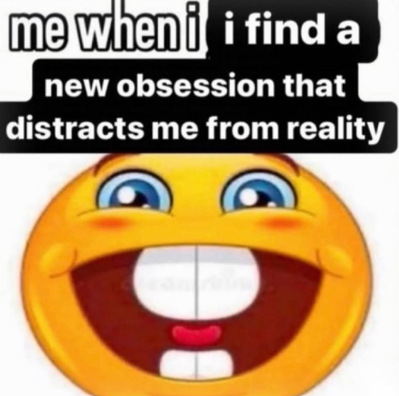 me when i i find a new obsession that distravts me from reality Blank Meme Template