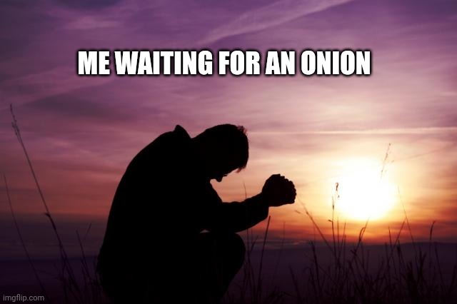 I'd wait forever | Me waiting for an onion | image tagged in pray,waiting,memes,onion,onions,vegetable | made w/ Imgflip meme maker
