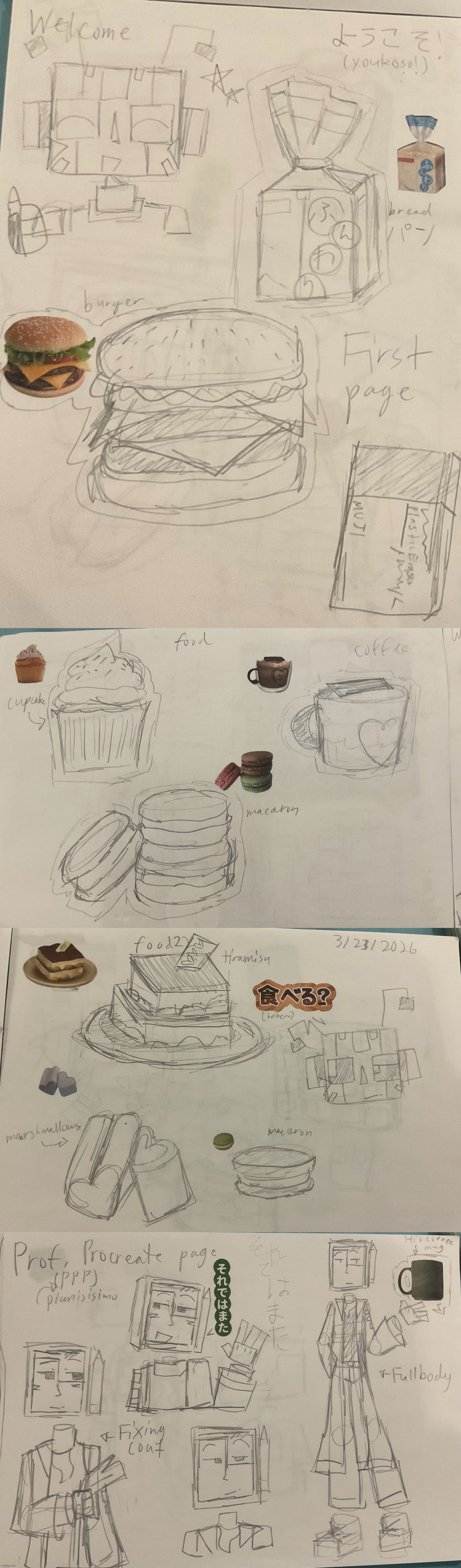 drew this all in school (i like to draw food, my ocs and objects, i use sticker books for references) | image tagged in zerobot,professor procreate | made w/ Imgflip meme maker