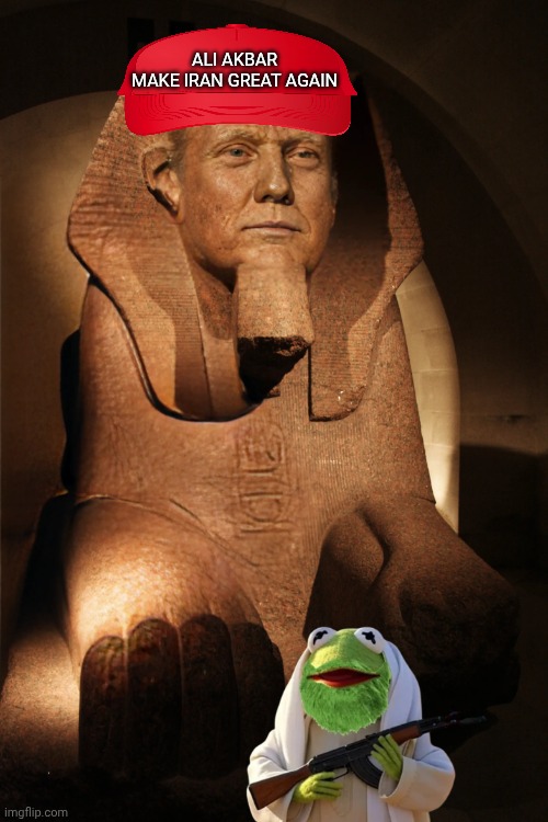 My number 2 hole hurts | Ali akbar 
Make Iran Great Again | image tagged in trump sphinx | made w/ Imgflip meme maker