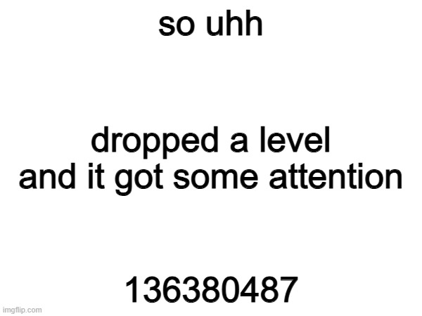 so uhh; dropped a level and it got some attention; 136380487 | made w/ Imgflip meme maker