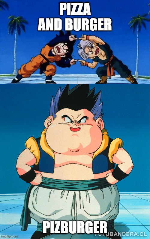 DBZ FUSION FAIL 2 | pizza and burger; pizburger | image tagged in dbz fusion fail 2 | made w/ Imgflip meme maker