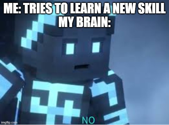Thalleous NO | Me: tries to learn a new skill
my brain: | image tagged in thalleous no | made w/ Imgflip meme maker