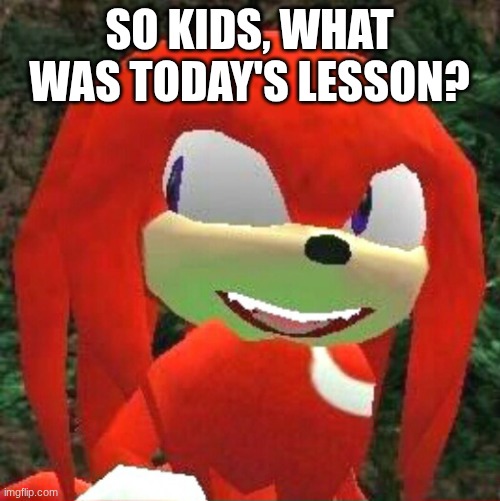 The face you make Knuckles | So kids, what was today's lesson? | image tagged in the face you make knuckles | made w/ Imgflip meme maker