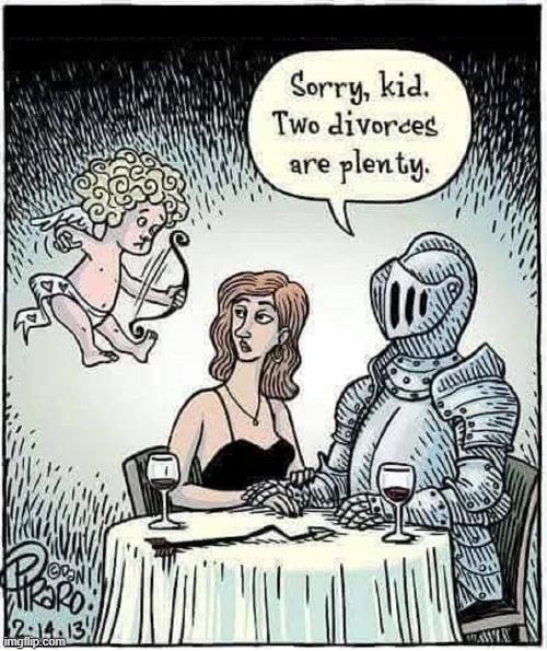 Armor is your best protection from Cupid | image tagged in vince vance,knight armor,protection,cupid,divorce,cartoons | made w/ Imgflip meme maker