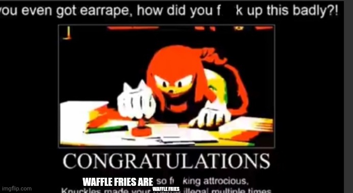 HORRIBLE MEME | WAFFLE FRIES ARE WAFFLE FRIES | image tagged in horrible meme | made w/ Imgflip meme maker