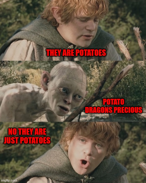 potatoes | they are potatoes; potato dragons precious; No they are just Potatoes | image tagged in potatoes | made w/ Imgflip meme maker