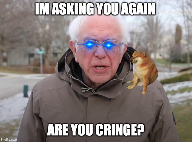Bernie Sanders Once Again Asking | im asking you again; are you cringe? | image tagged in bernie sanders once again asking | made w/ Imgflip meme maker