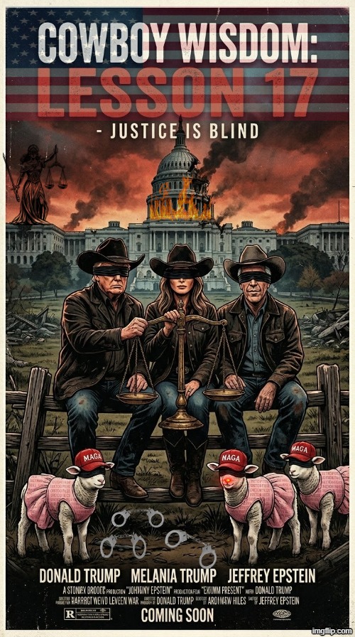 COWBOY WISDOM: LESSON 17 | image tagged in cowboy father and son,cowboy wisdom,sam elliott special kind of stupid,justice,blind,memes | made w/ Imgflip meme maker