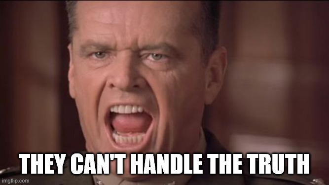 You Can't Handle the Truth | They can't handle the truth | image tagged in you can't handle the truth | made w/ Imgflip meme maker