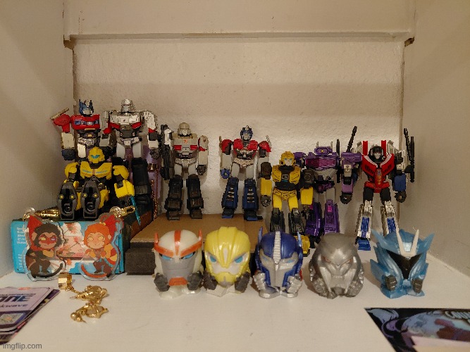 I saw that we're allowed to show our TF Figurines SOOOO.. here's mine :) | image tagged in tfp,transformers,transformers prime,optimus prime,megatron,bumblebee | made w/ Imgflip meme maker