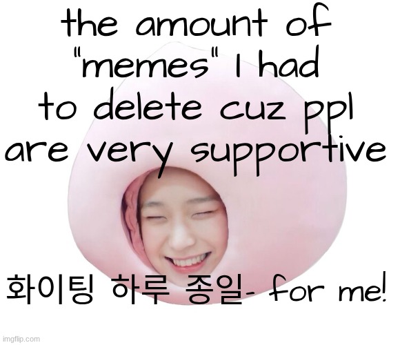 :) | the amount of "memes" I had to delete cuz ppl are very supportive; 화이팅 하루 종일- for me! | image tagged in nikimurarishi template | made w/ Imgflip meme maker