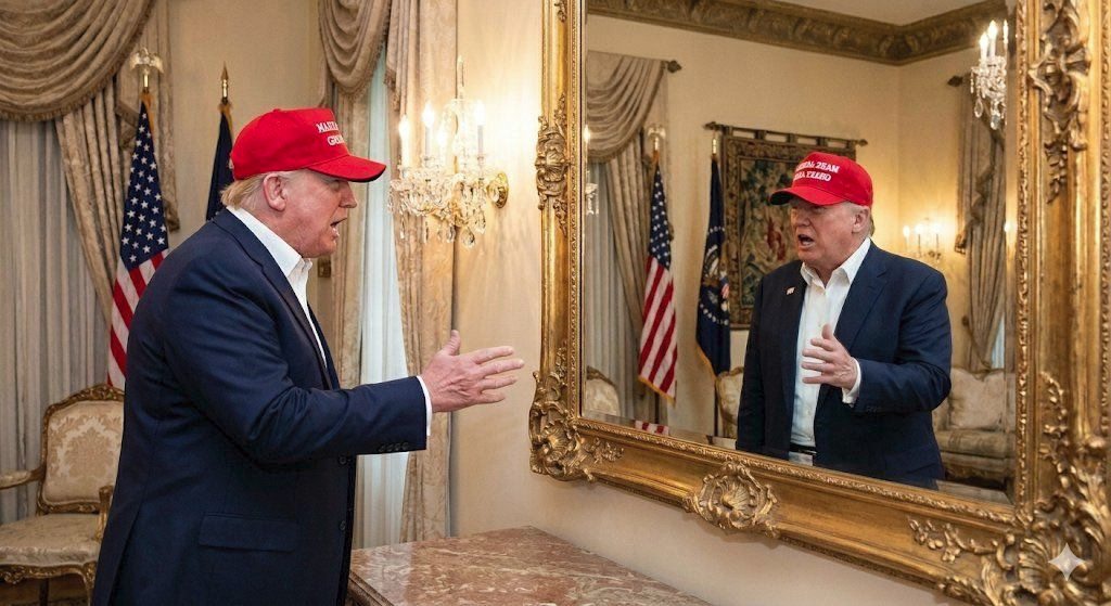 Donald Trump arguing with himself in mirror Blank Meme Template