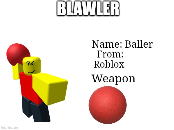 Zombie Apocalypse team update (Blawler) | Blawler; Name: Baller; From: Roblox; Weapon | made w/ Imgflip meme maker