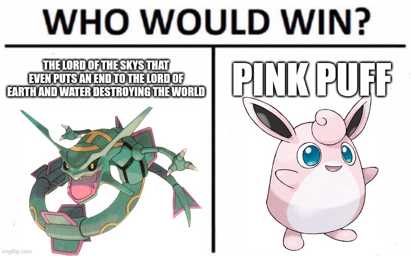 Typings matter people | The Lord of the skys that even puts an end to the Lord of earth and water destroying the world; Pink Puff | image tagged in memes,who would win | made w/ Imgflip meme maker
