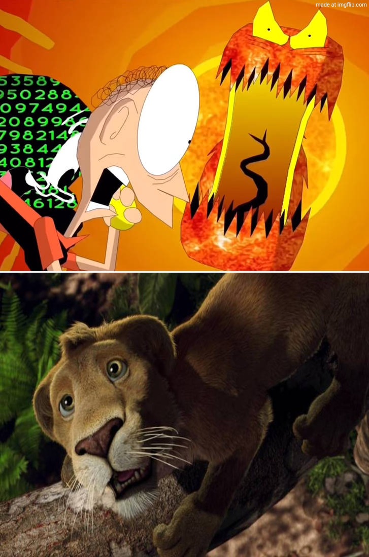 Ryan scared by Virusaurus Rex | image tagged in who scared by virusaurus rex,deviantart,disney,ripoff,madagascar,deviantart week | made w/ Imgflip meme maker