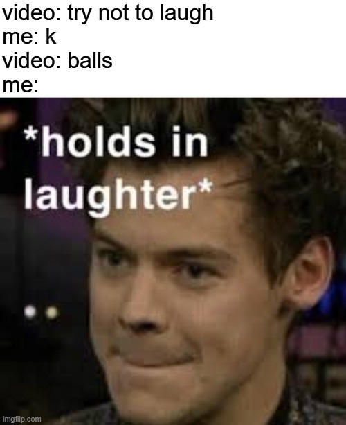 *holds in laughter* | video: try not to laugh
me: k
video: balls
me: | image tagged in holds in laughter | made w/ Imgflip meme maker