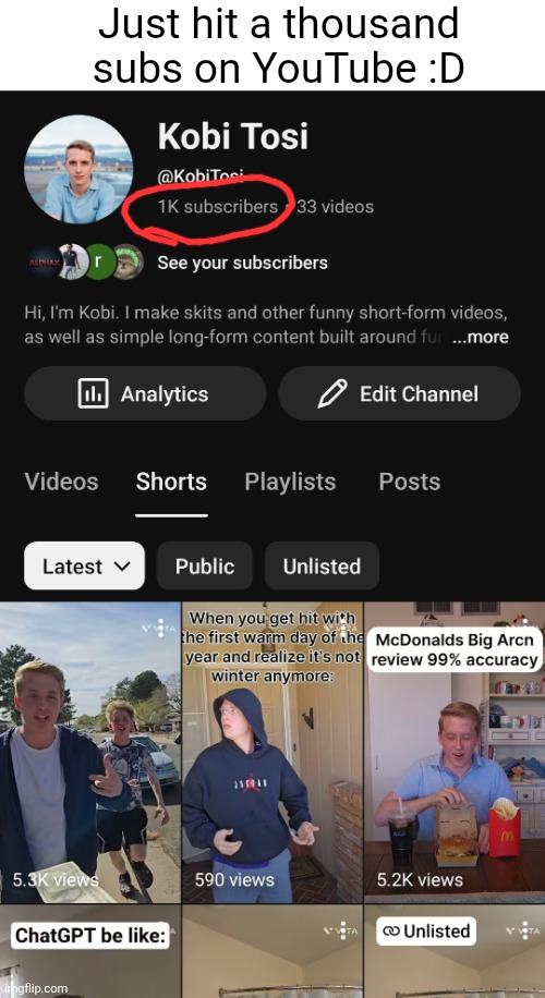 OH YEAH | Just hit a thousand subs on YouTube :D | image tagged in 1000,subscribe,youtube,milestone,numbers,kobi tosi | made w/ Imgflip meme maker