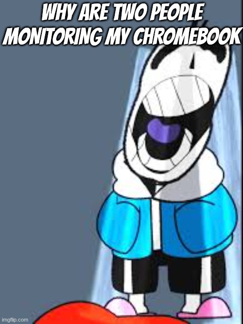 I get one person but 2 seems a bit excessive | why are two people monitoring my chromebook | image tagged in well this stinks | made w/ Imgflip meme maker