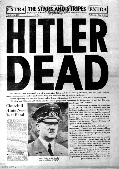 Hitler Dead | image tagged in hitler dead | made w/ Imgflip meme maker