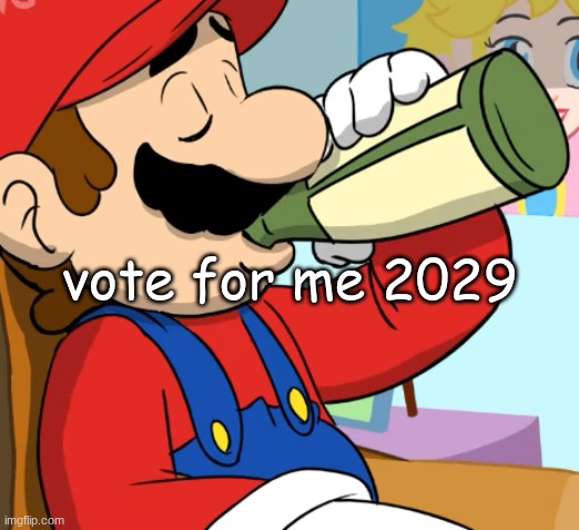 mario drinking | vote for me 2029 | image tagged in mario drinking | made w/ Imgflip meme maker