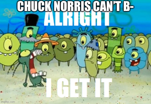 Chuck Norris much??? | CHUCK NORRIS CAN’T B- | image tagged in alright i get it,chuck norris,somebody toucha my spaghet,you have been eternally cursed for reading the tags | made w/ Imgflip meme maker