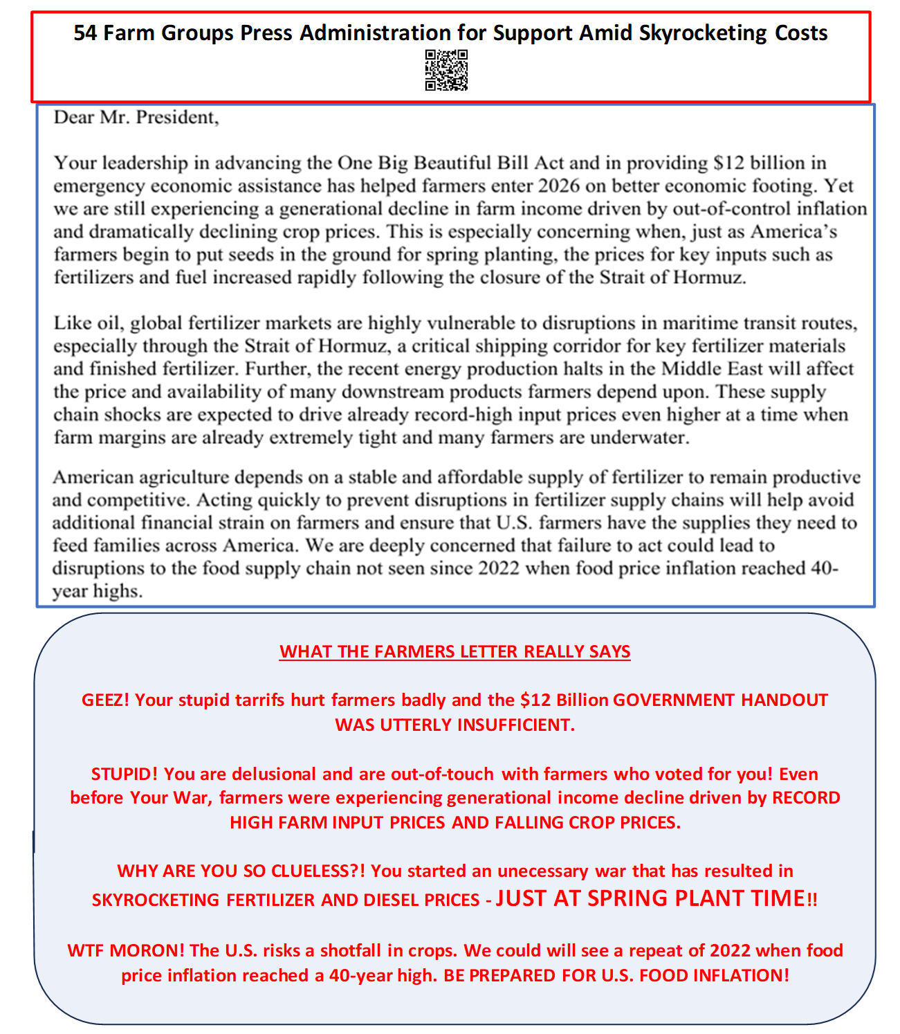 March 16 US FARMER LETTER TO TORUMP Blank Meme Template