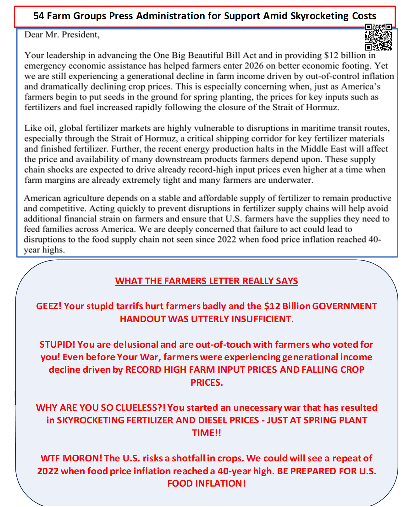 March 16 US FARMER LETTER TO TRUMP Blank Meme Template