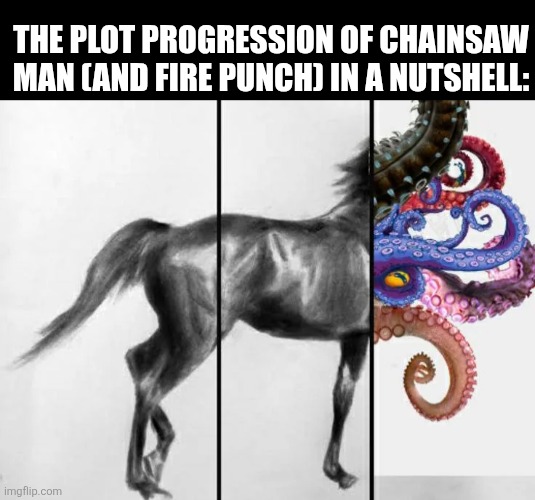 The plot progression of Chainsaw Man (and Fire Punch) in a nutshell: | image tagged in memes,fire,punch | made w/ Imgflip meme maker