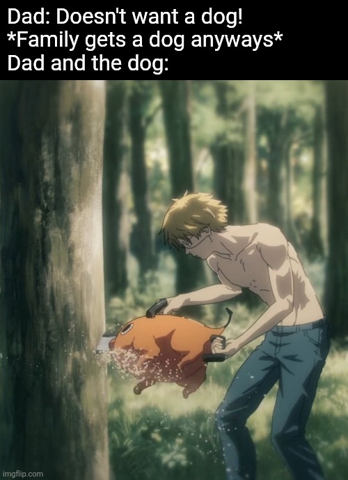 Denmark using papaya to cut down tree | Dad: Doesn't want a dog!

*Family gets a dog anyways*

Dad and the dog: | image tagged in memes,daddy,pochita | made w/ Imgflip meme maker