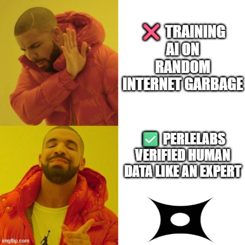 perle labs | ❌ Training AI on random internet garbage; ✅ PerleLabs verified human data like an expert | image tagged in drake blank | made w/ Imgflip meme maker