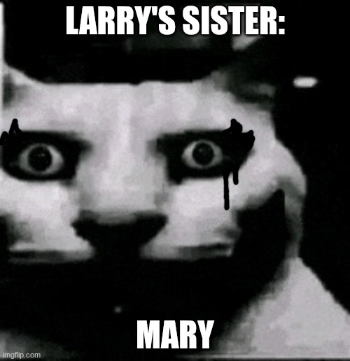 Horror cat | Larry's Sister:; Mary | image tagged in horror cat | made w/ Imgflip meme maker