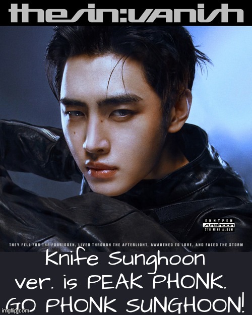 PEAK PHONK | Knife Sunghoon ver. is PEAK PHONK. 
GO PHONK SUNGHOON! | image tagged in kpop,kpop fans be like | made w/ Imgflip meme maker