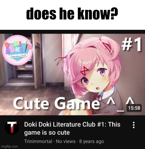 I sure hope the psychological horror tag on the steam page isnt important | does he know? | image tagged in hfhfjskskskskdjfjf | made w/ Imgflip meme maker