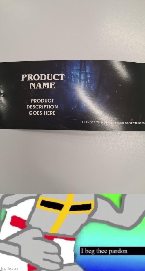 Product name/description | image tagged in i beg thee pardon,product name,memes,you had one job,stranger things,description | made w/ Imgflip meme maker