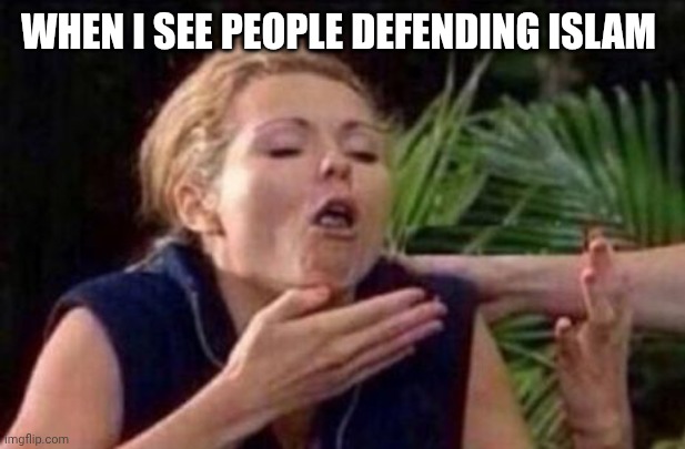 Leftists are creepy... | When I see people defending Islam | image tagged in about to puke | made w/ Imgflip meme maker