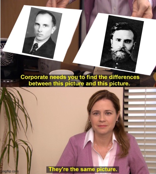 Stepan Bandera is comparable to Konstantin Rodzaevsky even though they hate each other | image tagged in memes,they're the same picture,russia,ukraine,fascism,fascist | made w/ Imgflip meme maker