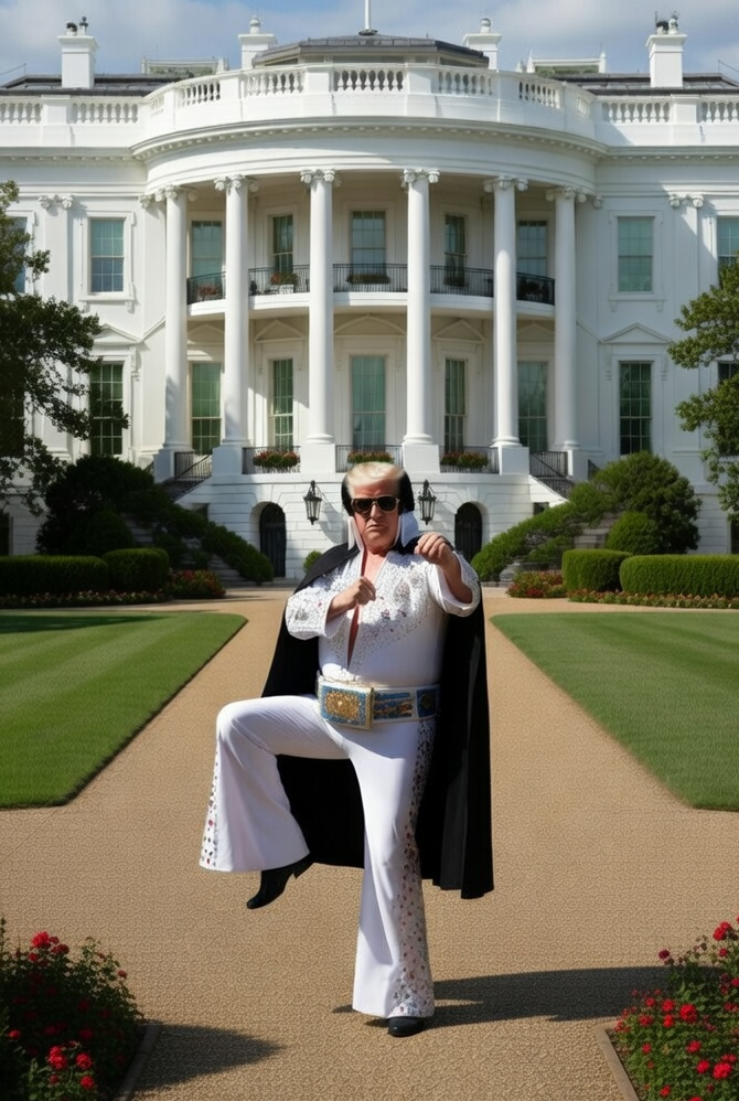 Donald Trump as Elvis at White House Blank Meme Template