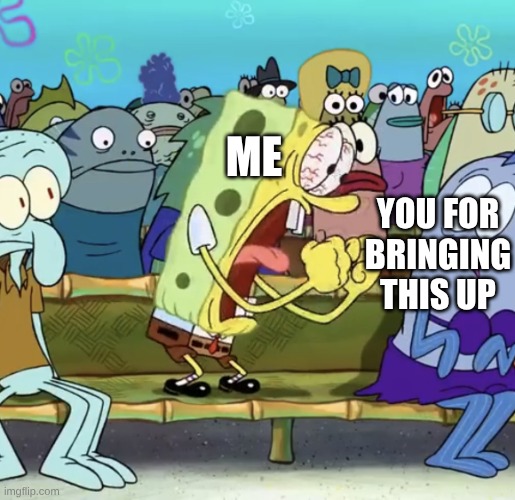 Spongebob Yelling | me you for bringing this up | image tagged in spongebob yelling | made w/ Imgflip meme maker
