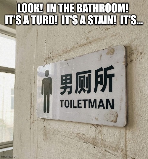 There's a new superhero in town... | Look!  In the bathroom!  It's a turd!  It's a stain!  It's... | image tagged in toilet,man,superhero,superman,bathroom humor | made w/ Imgflip meme maker