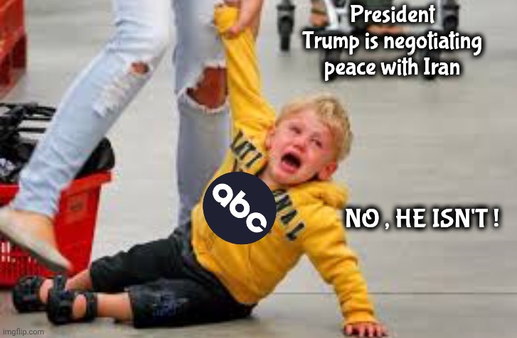 The Latest "Spoiled Brat" News | President Trump is negotiating peace with Iran; NO , HE ISN'T ! | image tagged in tantrum store,abc,biased media,unhelpful,why stop now,trump derangement syndrome | made w/ Imgflip meme maker