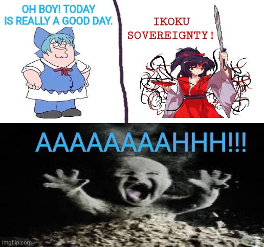 Ikoku Sovereignty! Oh boy! Today is really a good day. Aaaaaaaahhh!!! | image tagged in memes,touhou,sword | made w/ Imgflip meme maker