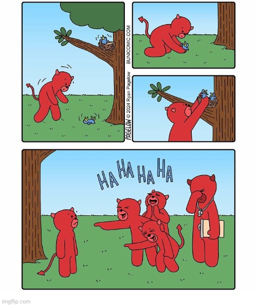 A different breed of devil-bear | image tagged in comics,buni comics,devil bears,bird,help,bad bears | made w/ Imgflip meme maker
