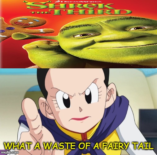 shrek the third makes chichi angry | what a waste of a fairy tail | image tagged in who makes chichi angry,shrek,dragon ball z,wasted,donald trump worst trade deal,fairy tail | made w/ Imgflip meme maker