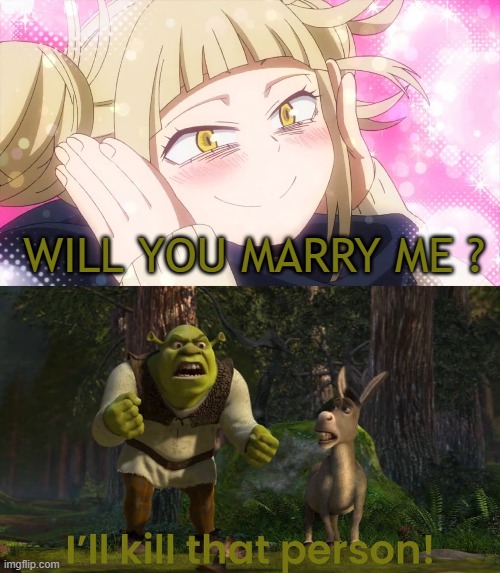 shrek hates toga | will you marry me ? | image tagged in shrek hates,my hero academia,anime,shrek,dreamworks,crossover memes | made w/ Imgflip meme maker