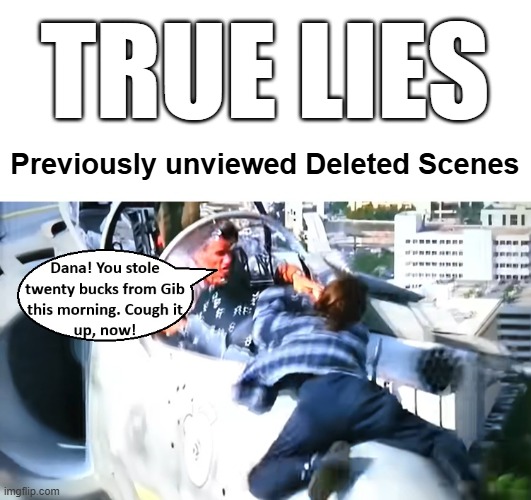 true lies; Previously unviewed Deleted Scenes | image tagged in true lies | made w/ Imgflip meme maker