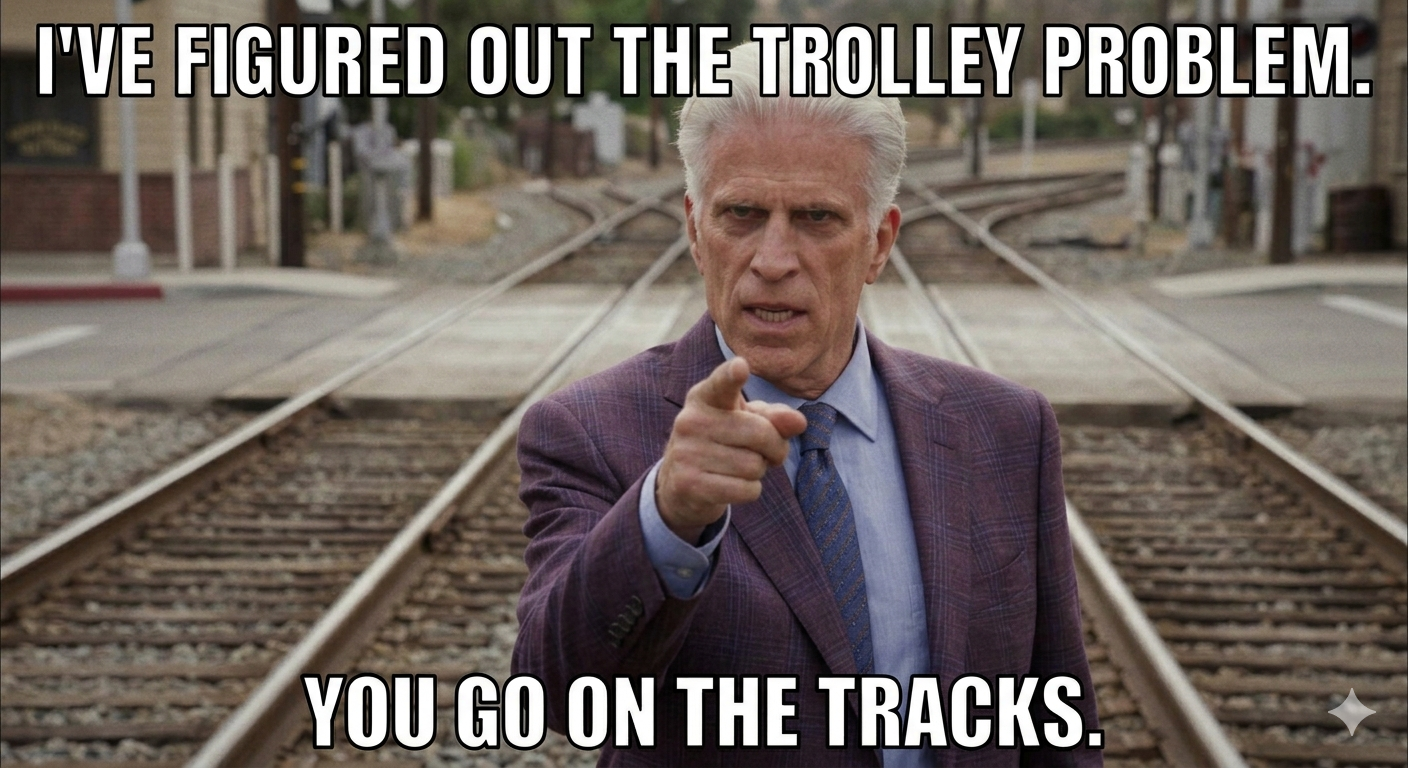 Get under the trolley Blank Meme Template