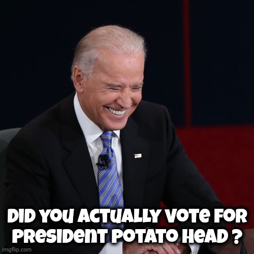 Joe Biden Laughing | Did you actually vote for
President Potato Head ? | image tagged in joe biden laughing | made w/ Imgflip meme maker