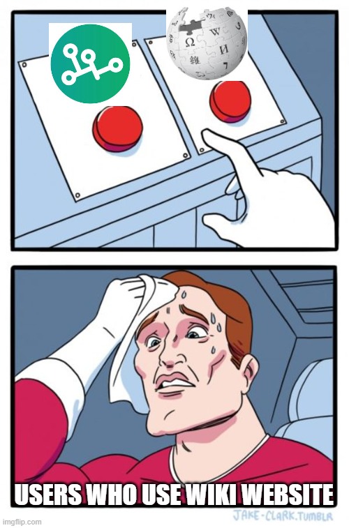 namuwiki or wikipedia | users who use wiki website | image tagged in memes,two buttons,namuwiki,wikipedia | made w/ Imgflip meme maker