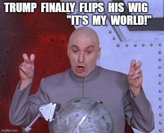 Unglued | trump  finally  flips  his  wig                                 "it's  my  world!" | image tagged in stop reading the tags | made w/ Imgflip meme maker